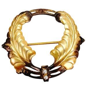 Antique 1910s 1920s Art Deco Rolled Gold Seed Pearl Laurel Wreath Brooch Pin VTG